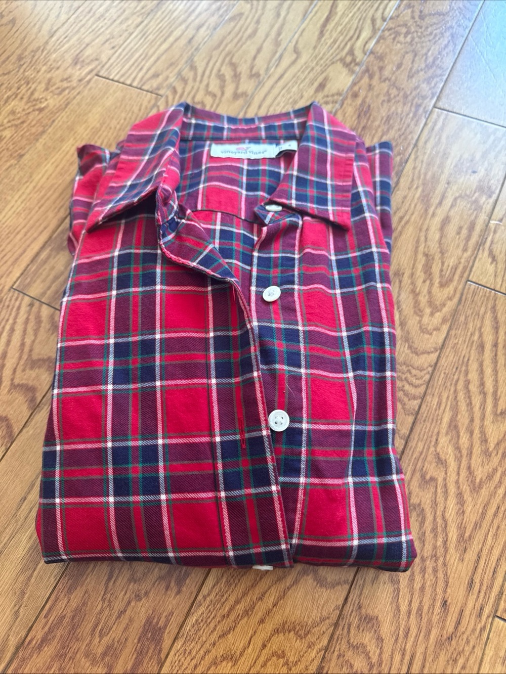 Vineyard Vines Red Plaid Button-Down Shirt with Navy and Green Stripes